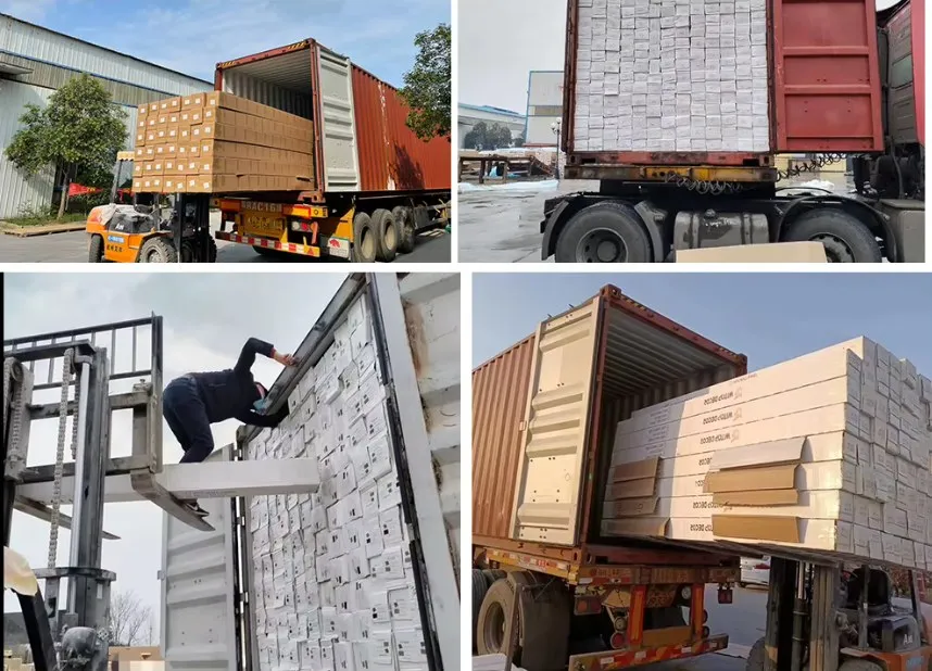 Forklift loading containers at factory warehouse